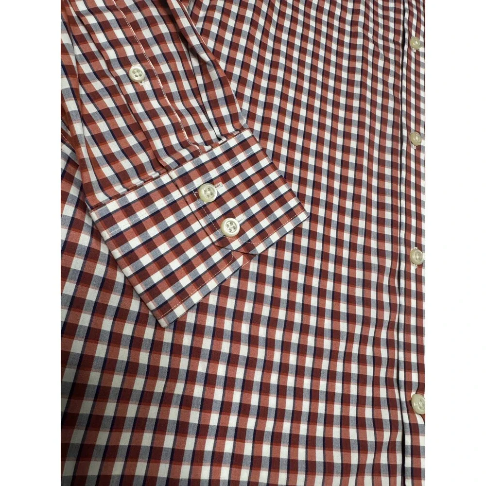 Banana Republic Mens Slim Fit Non-Iron Gingham Button Down Shirt Red Blue M 15.5
